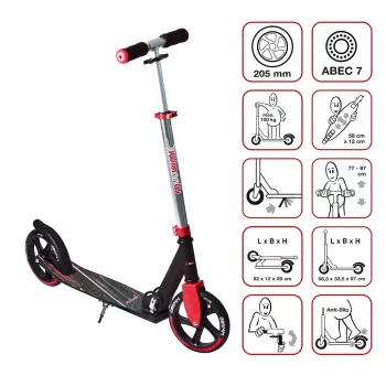 MUUWMI AU 565 Patinete de aluminio, rojo, ruedas de 205 mm