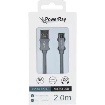 PowerRay cable de datos USB a Micro-USB, 2 m, gris textil, Blíster PR-DCUM200TGY