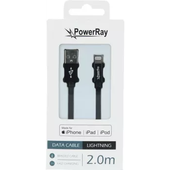 PowerRay PR-DCUL200TBK cable trenzado USB-A a Lightning con certificación MFi, 2 m, Negro