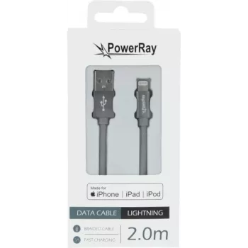 PowerRay PR-DCUL200TGY cable trenzado USB-A a Lightning con certificación MFi 2m gris textil