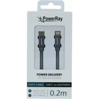 PowerRay cable de datos USB-C a Lightning 0,2m gris textil PR-DCCL020TGY