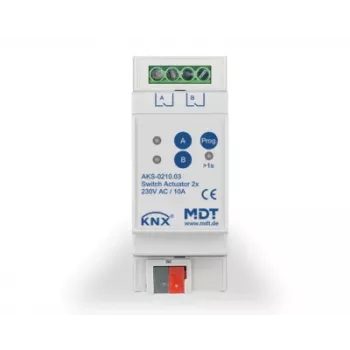 MDT KNX actuador de conmutación 2 canales, 2TE REG, 10A, 230V AC AKS-0210.03