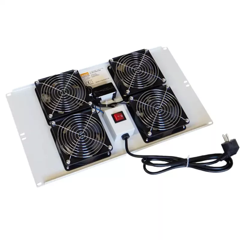 IT-BUDGET unidad de ventilador de techo para armarios SRK - 4 ventiladores activos - 640 m³/h - termostato - interruptor - gris claro 90ITB19SRKXFAN4G