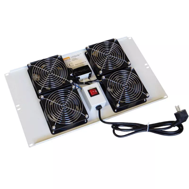 IT-BUDGET unidad de ventilador de techo para armarios SRK - 4 ventiladores activos - 640 m³/h - termostato - interruptor - gris claro 90ITB19SRKXFAN4G