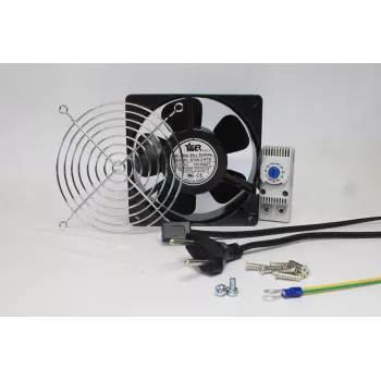 IT-BUDGET set completo ventilador para armario IT con termostato - 160 m³/h de caudal de aire - 230 V - 1 ventilador, rejilla de protección, cable, termostato, tornillos (90ITBLUESET1T)