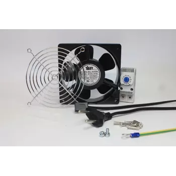 IT-BUDGET set completo ventilador para armario IT con termostato - 160 m³/h de caudal de aire - 230 V - 1 ventilador, rejilla de protección, cable, termostato, tornillos (90ITBLUESET1T)