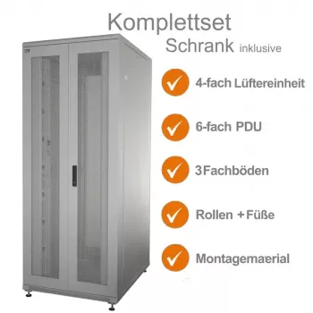 IT-BUDGET set completo rack de servidores 19 pulgadas SRK - 42U - AnxPr 800x1000 mm - puertas dobles perforadas delanteras + traseras - 4 ventiladores activos - PDU - bandejas - montado - gris claro 99ITB19SRK42810DTGM