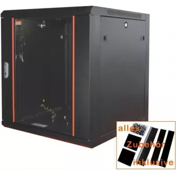 IT-BUDGET armario de red de 19 pulgadas SWA - 15U - 570x600 mm - puerta de cristal - laterales desmontables - montaje en pared/suelo - set de accesorios - negro (90ITB19WS1566GS)