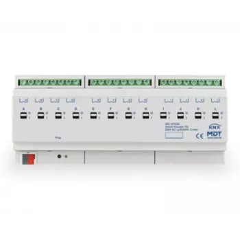 MDT AKI-1216.04 KNX actuador de conmutación, 12 canales, 12 TE carril DIN, 16/20 A, 230 V AC, carga capacitiva 200 µF