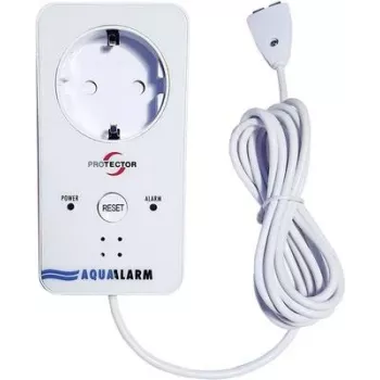 M-E MODERN-ELECTRONICS ME WA-5 detector de agua con toma de corriente integrada, 230V, cable sensor de 2m, alarma acústica >85dB, LED rojo, conmutación de toma Schuko 16A