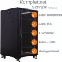 IT-BUDGET armario de red de 19 pulgadas SRK set completo - 18U, 600x800 mm, puerta de cristal delantera, puerta de acero trasera, 4 ventiladores activos, PDU, bandejas, premontado, negro 99ITB19SRK1868GSM