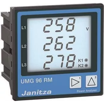 Janitza UMG 96RM Analizador de calidad eléctrica, 90-277V AC/DC, montaje en panel, RS485 Modbus 5222061