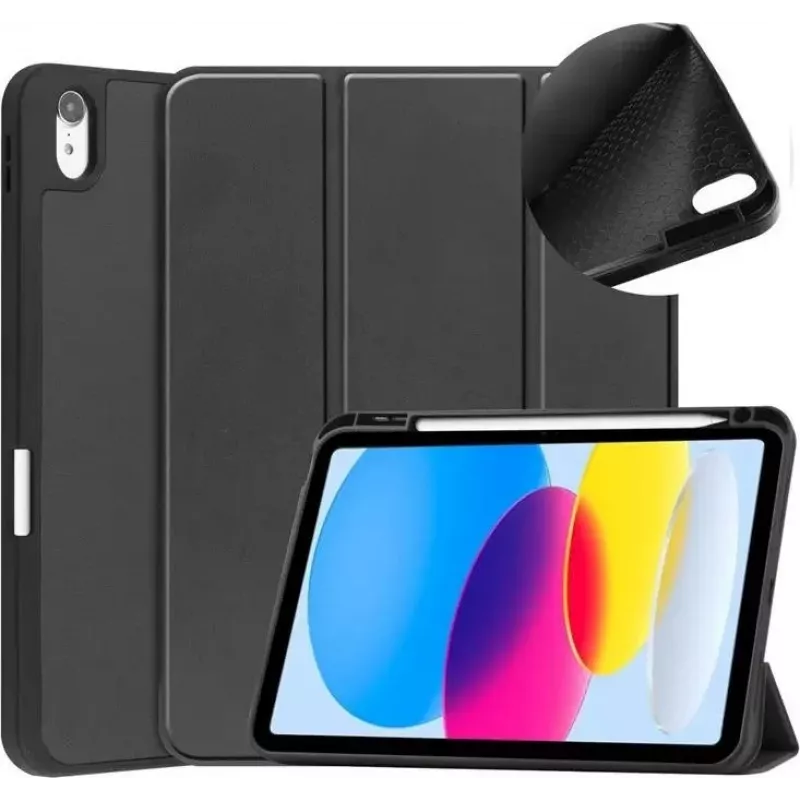 DIGISTOR HK drivego Funda para iPad 11.ª generación A16 2025 / 10.ª generación 2022 (11/10,9 pulgadas) con soporte para lápiz, pie plegable triple, auto Sleep/Wake, funda TPU flexible para iPad 10.ª gen/11.ª gen, negra