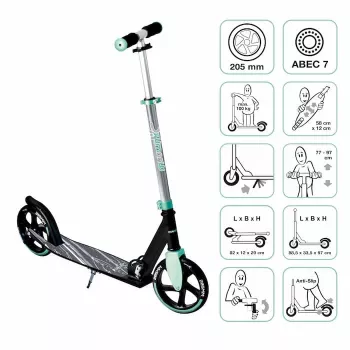 MUUWMI AU 566 Patinete de aluminio, turquesa, ruedas de 205 mm