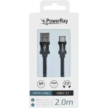 PowerRay cable de datos PR-DCUC200TBK, USB-A a USB-C, 2,0 m, textil negro, blister