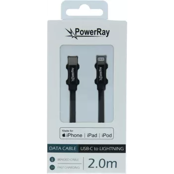 PowerRay cable trenzado USB-C a Lightning MFi 2m negro PR-DCCL200TBK