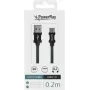 PowerRay PR-DCUC020TBK Cable de datos y carga USB-A a USB-C, 0,2 m, Textil Negro, Blíster