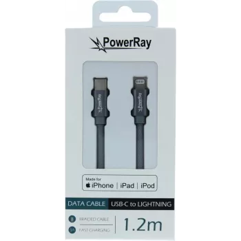 PowerRay Cable trenzado certificado MFi USB-C a Lightning 1,2m Gris PR-DCCL120TGY