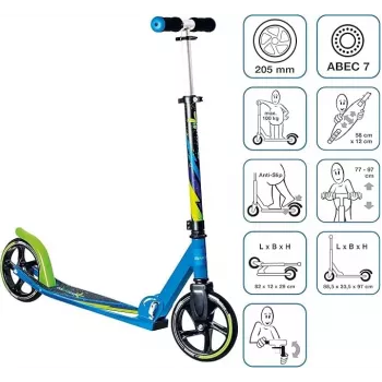 MUUWMI AU 522 Patinete de aluminio 205 mm Verde-Azul-Negro
