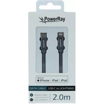 PowerRay Cable trenzado USB-C a Lightning MFi 2m Gris PR-DCCL200TGY
