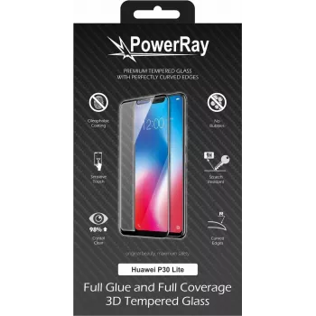 PowerRay Ultra Durable 3D Full Glue Protector de pantalla de cristal para Huawei P30 Lite, negro PR-3DFGHUAP30LBL