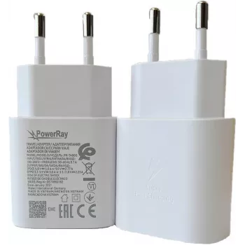 PowerRay PR-TA800EWE Cargador de pared USB-C PD de 18W, EU 2 pines, blanco, a granel