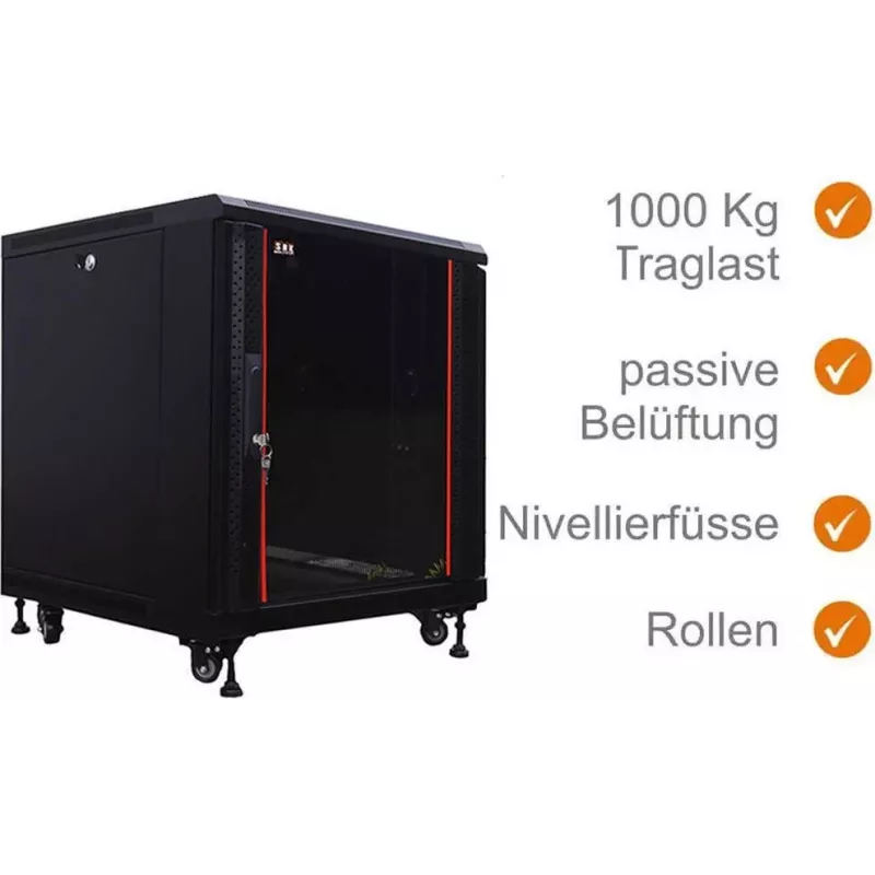 IT-BUDGET Armario de red de 19 pulgadas SRK - 12U - 600x800 mm - Puerta de cristal/acero - Flatpack - Negro (90ITB19SRK1268GSN)