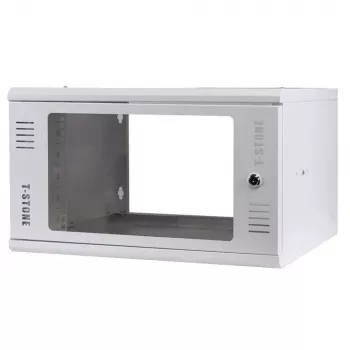 IT-BUDGET Caja de pared de 19 pulgadas T-STONE, 6U, 450 mm de profundidad, puerta de cristal, con cerradura, blanco (90ITBTSWV6545GW)