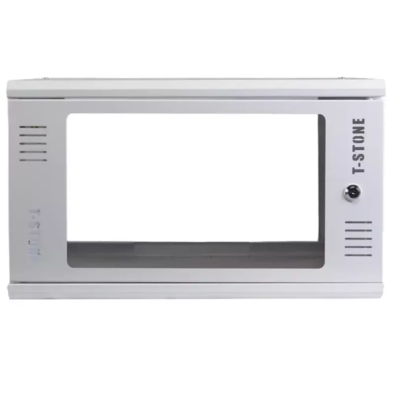 IT-BUDGET Caja de pared de 19 pulgadas T-STONE, 6U, 450 mm de profundidad, puerta de cristal, con cerradura, blanco (90ITBTSWV6545GW)