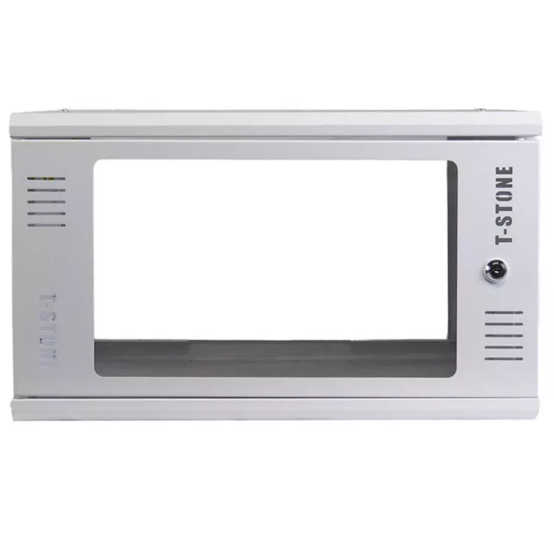 IT-BUDGET Caja de pared de 19 pulgadas T-STONE, 6U, 450 mm de profundidad, puerta de cristal, con cerradura, blanco (90ITBTSWV6545GW)