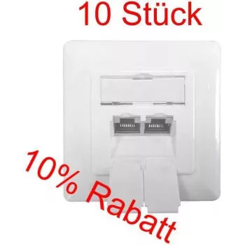 Pack ahorro IT-BUDGET: 10 x toma de datos Cat.6A, 2 puertos RJ45, blindada, entrada de cable horizontal, compatible con PoE+, blanca (ZAA90ITBDDSW)