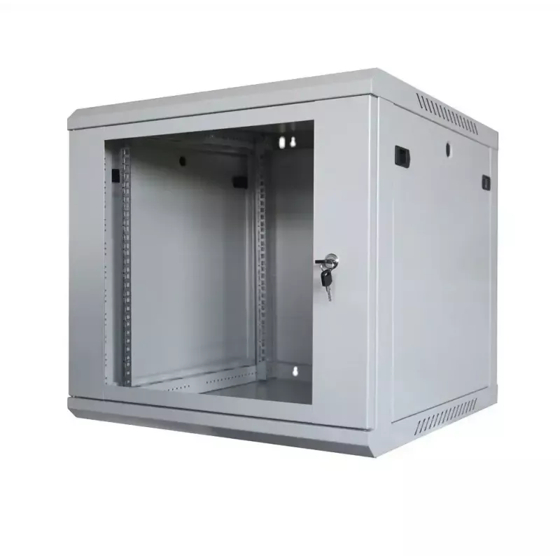 IT-BUDGET Armario de red de 19 inch TAUNUS - 12U, 450 mm de profundidad, puerta de cristal con cerradura, gris claro (90ITB191245GG)