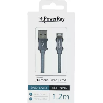 PowerRay Cable USB a Lightning MFi textil 1,2 m Textil gris PR-DCUL120TGY