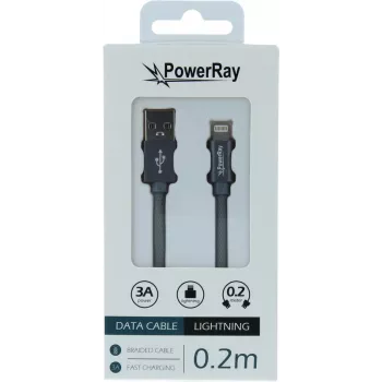 PowerRay Cable de datos USB a Lightning 0,2 m Textil Gris PR-DCUL020TGY