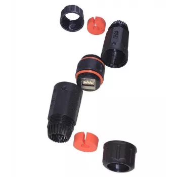 IT-BUDGET conector hembra RJ45 impermeable IP68 Cat.6A para exterior e industria - 2 x conector hembra RJ45 - negro (90ITBKK6AIP68)
