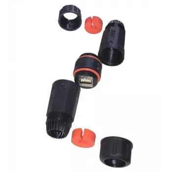 IT-BUDGET conector hembra RJ45 impermeable IP68 Cat.6A para exterior e industria - 2 x conector hembra RJ45 - negro (90ITBKK6AIP68)