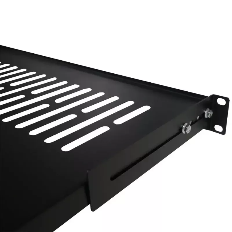 IT-BUDGET estante fijo para rack 19 inch / bandeja para dispositivos, 80 kg de carga, 450 mm de profundidad, montaje con profundidad ajustable, negro 90ITB19FBX450S