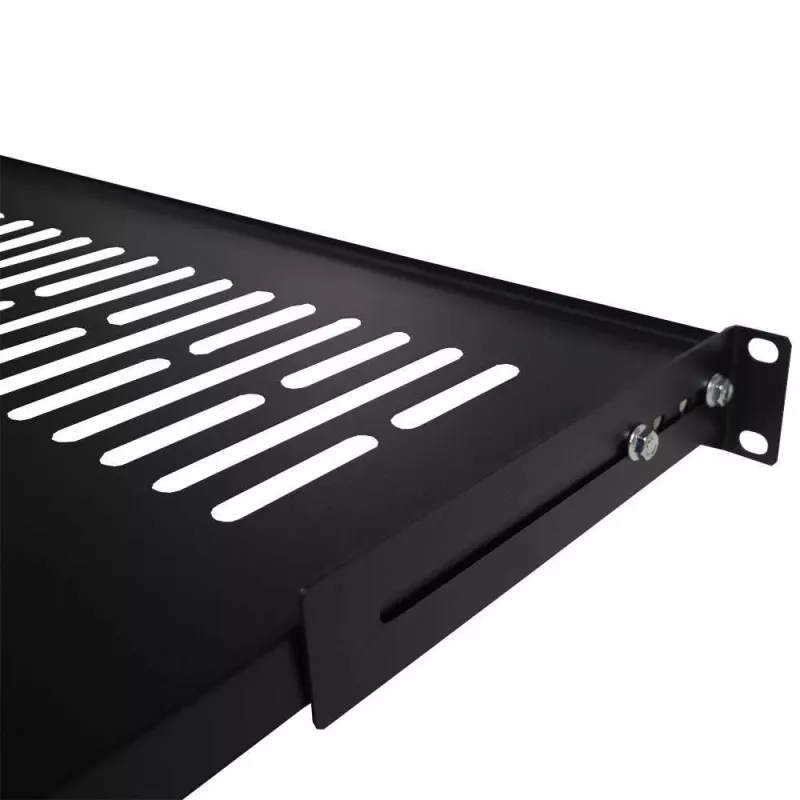 IT-BUDGET estante fijo para rack 19 inch / bandeja para dispositivos, 80 kg de carga, 450 mm de profundidad, montaje con profundidad ajustable, negro 90ITB19FBX450S