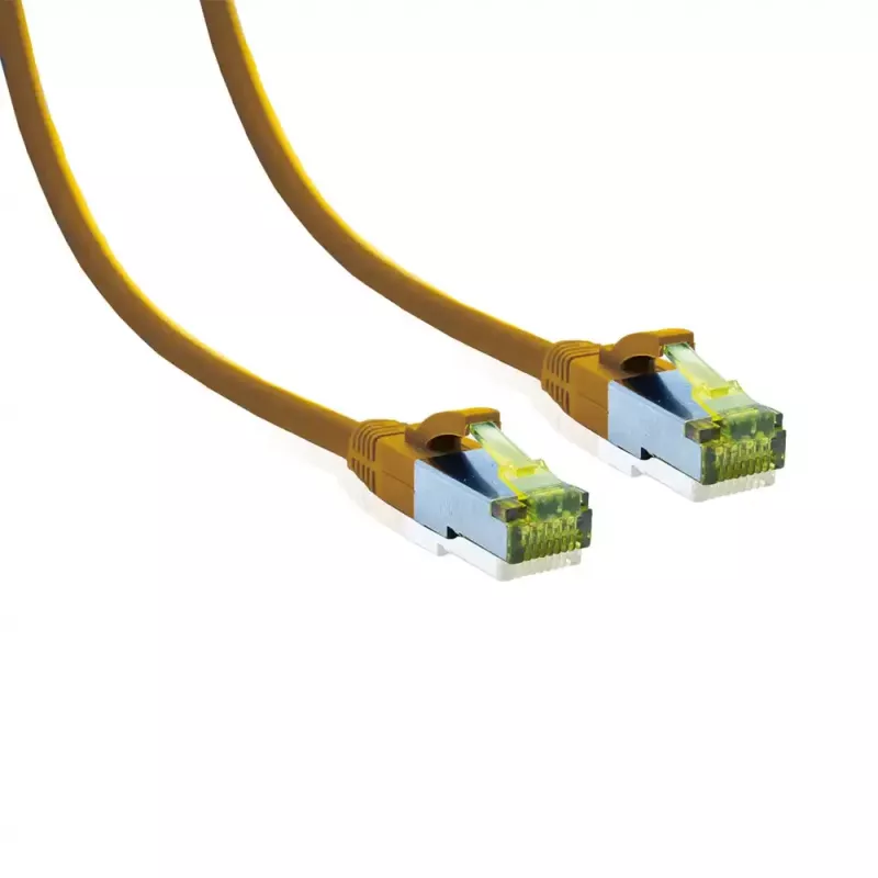 IT-BUDGET Cable de parcheo premium de cobre macizo Cat.6A con cable bruto Cat.7 600 MHz libre de halógenos PoE+ 10Gbit amarillo 0,25 m 90ITB6A7PK025Y