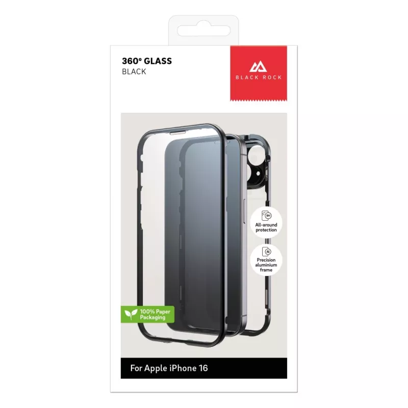 Black Rock Cover 360° cristal para Apple iPhone 16, negro 00228084