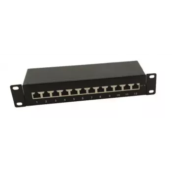 IT-BUDGET Panel de parcheo de 10 pulgadas - apantallado - Cat.6A - 500MHz - 12 puertos RJ45 - compatible con PoE+ - 1U - negro (90ITB10PP6AS)