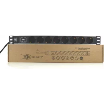 Liebernetz Regleta para rack de 19 pulgadas con 8 tomas Schuko, protección contra sobretensiones, 1U, aluminio, negra 90LNSDL198SSP