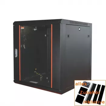 IT-BUDGET Rack de red de 19 pulgadas SWA - 12U - 570x600 mm - puerta de cristal - paneles laterales desmontables - montaje en pared/suelo - set de accesorios - negro 90ITB19WS1266GS