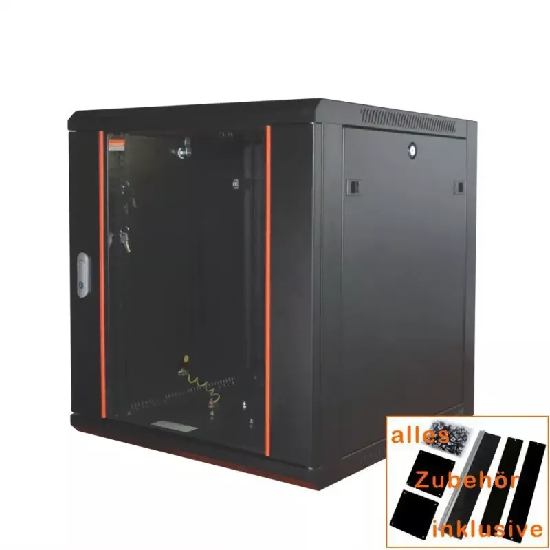 IT-BUDGET Rack de red de 19 pulgadas SWA - 12U - 570x600 mm - puerta de cristal - paneles laterales desmontables - montaje en pared/suelo - set de accesorios - negro 90ITB19WS1266GS