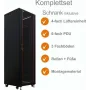 IT-BUDGET Rack de red de 19 pulgadas SRK set completo - 38U - 600x600 mm - puerta de cristal/acero - 4 ventiladores activos - PDU - bandejas - flatpack - negro (90ITB19SRK3866GS)