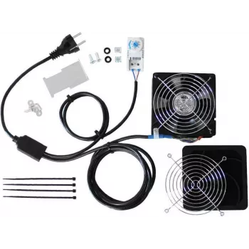 IT-BUDGET Kit de ventiladores para armario IT con termostato, 160 m³/h, 230 V, precableado, 1 ventilador 90ITBTKD180603KTHS128