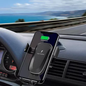 CYOO CY120792 Soporte de coche inalámbrico Qi 15W con función de carga, sujeción automática y giro de 360°