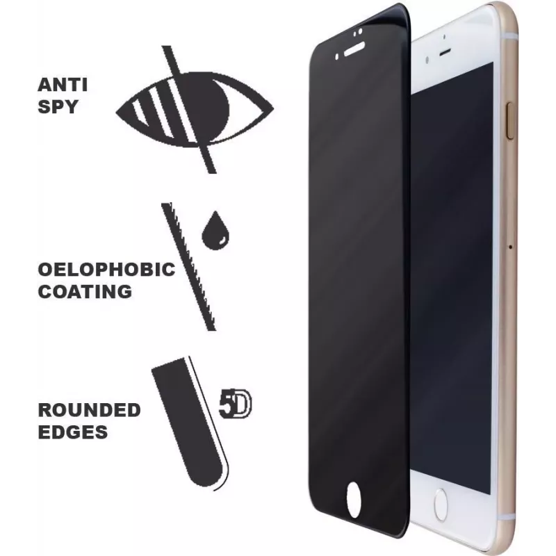 CYOO Privacy 5D Lámina protectora de pantalla de cristal templado para Apple iPhone 8 Plus – Negro