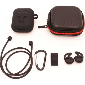 CYOO Funda de silicona 6en1 con accesorios - Negro - Funda para Apple AirPods (CY120795)
