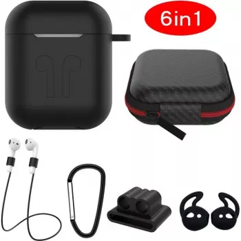 CYOO Funda de silicona 6en1 con accesorios - Negro - Funda para Apple AirPods (CY120795)